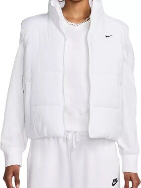 Nike White Cropped Puffer Jacket with High Collar